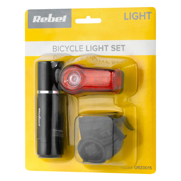 URZ0015 set biciklističkih svjetala, prednje 1x LED 3W + stražnje 3x LED, na baterije, Rebel