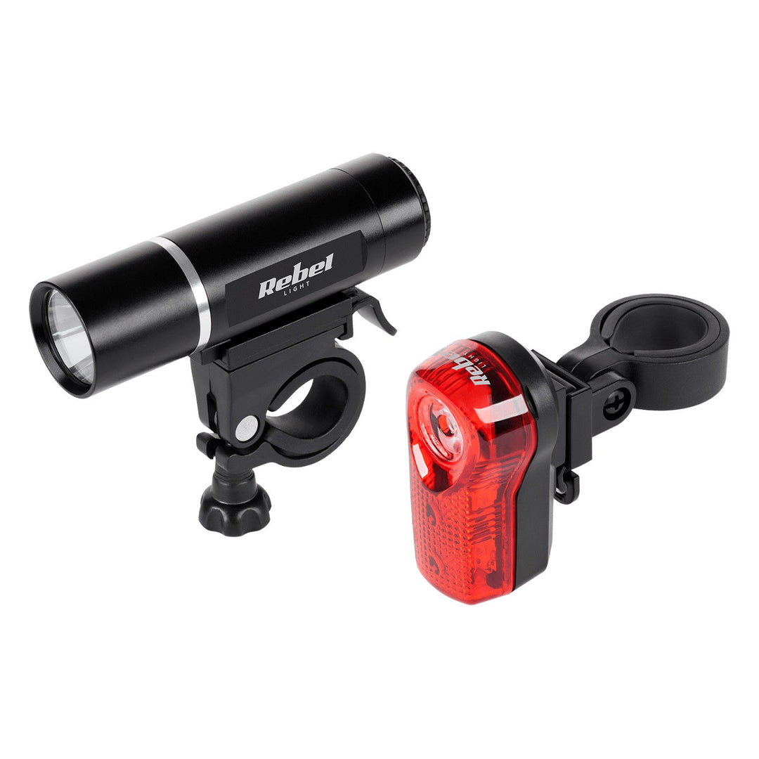 URZ0015 set biciklističkih svjetala, prednje 1x LED 3W + stražnje 3x LED, na baterije, Rebel