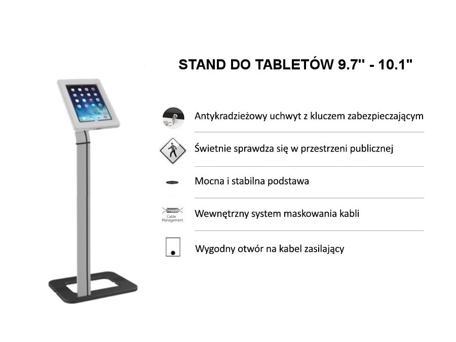 Maclean stalak/držač za oglašavanje tableta, podni s bravom, univerzalni, 9,7"-10,1", MC-645