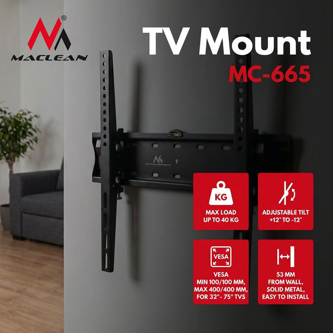 Maclean TV nosač, max. VESA 400x400, 32-75", do 40 kg, crni, MC-665