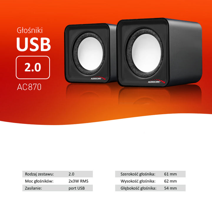 6W USB srebrni i crni Audiocore AC870 B zvučnici za računalo
