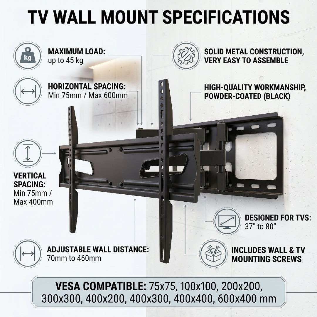 Maclean TV nosač, univerzalni, max. VESA 600x400, 37–80", 45 kg, crni, MC-723 B
