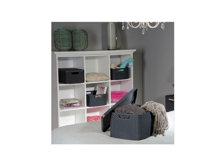 Curver košara, univerzalna, s poklopcem, siva, stil ratan L