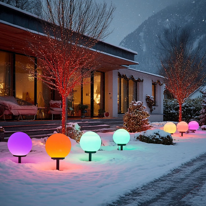 GreenBlue samostojeća solarna vrtna lampa, kugla, 15x15x48 cm, šarene RGB LED diode, GB122