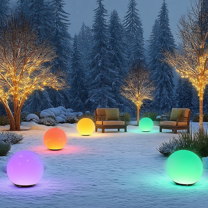 GB167 samostalna solarna vrtna svjetiljka – sfera 30x30x63 cm, šarene LED diode