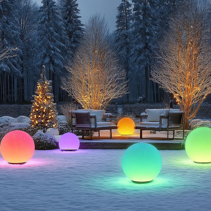 GB167 samostalna solarna vrtna svjetiljka – sfera 30x30x63 cm, šarene LED diode