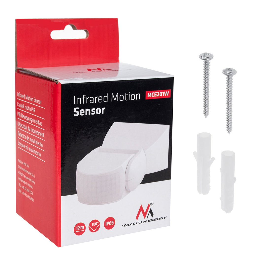 Maclean PIR senzor pokreta, infracrveni, IP65, bijeli, domet 12 m, MCE201W