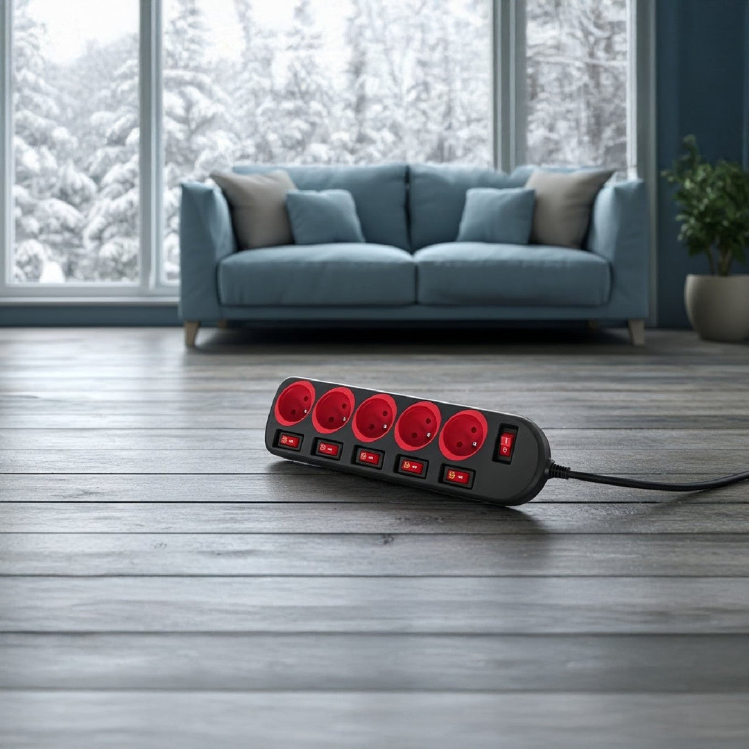 Maclean produžni kabel s 5 utičnica, s prekidačima, 250 VAC/10 A, 1,5 m, MCE204