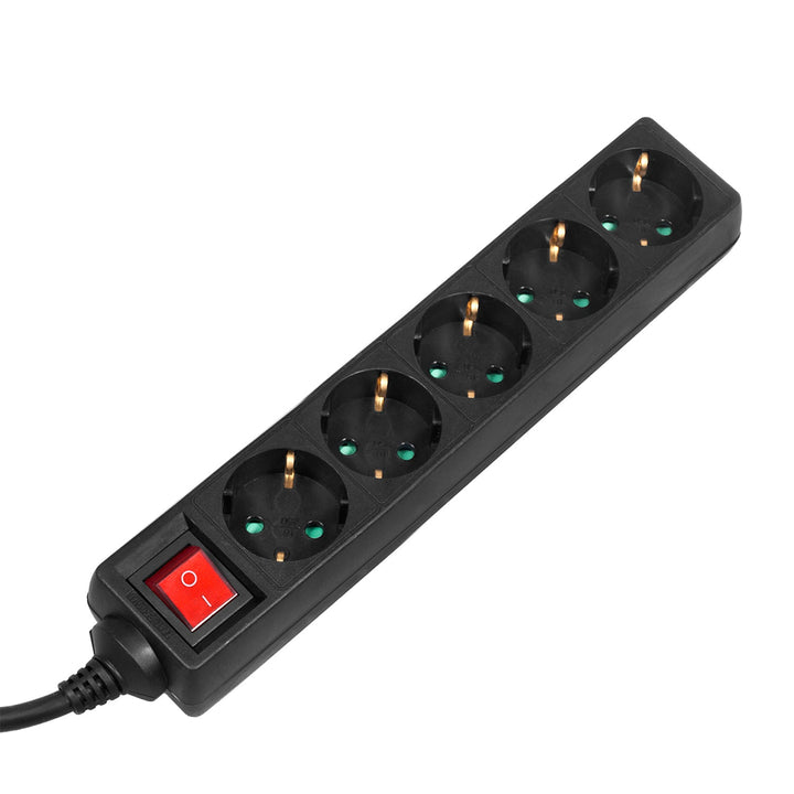 Maclean produžni kabel s 5 utičnica, s prekidačem, crni, njemački tip, 3500 W, 1,4 m, MCE226G