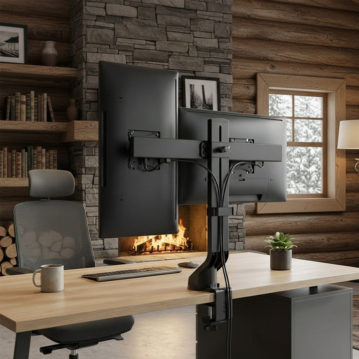 Držač za dva monitora / za dva monitora 17"–27" do 14 kg, Maclean MC-854, VESA 75×75 i 100×100, kompatibilan s MC-848 i MC-849