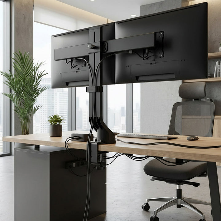 Držač za dva monitora / za dva monitora 17"–27" do 14 kg, Maclean MC-854, VESA 75×75 i 100×100, kompatibilan s MC-848 i MC-849
