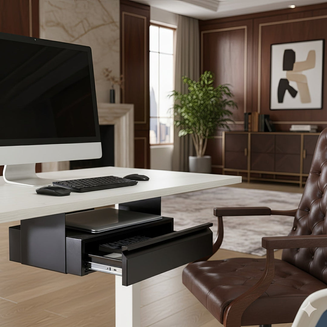 Ergonomski crni organizator ladica ispod stola Maclean MC-875, nosivost do 5 kg