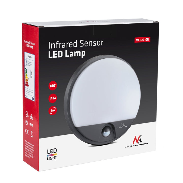 LED lampa s infracrvenim senzorom pokreta MCE291 GR 1100 lm 15 W IP54 Maclean Energy, siva