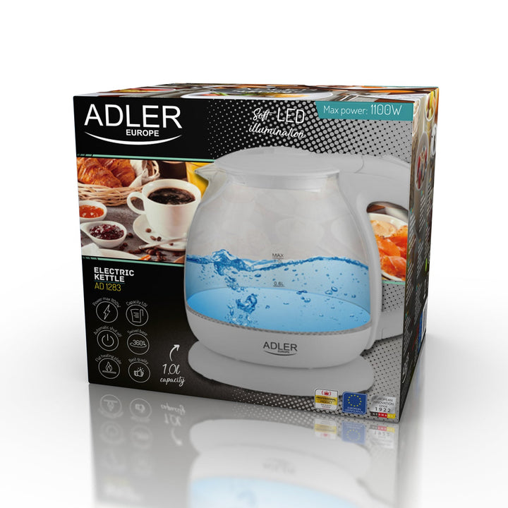 Adler AD 1283G 1,0 l staklena kuhalo za vodu s LED rasvjetom