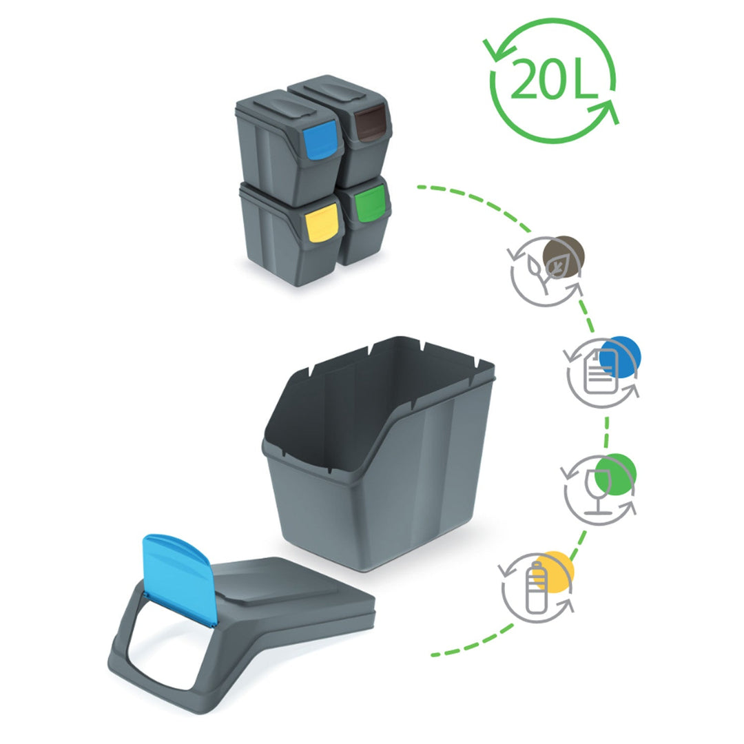 Sortibox 4x20L set siva kanta za razdvajanje otpada ISWB20S4