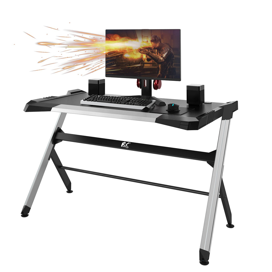 Veliki crni gaming stol s RGB LED NanoRS RS150, max. 50 kg, visina 780 mm
