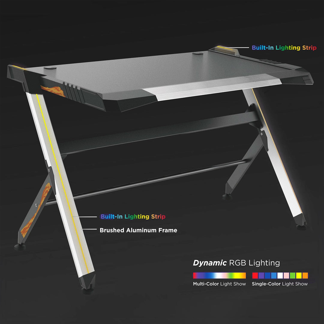 Veliki crni gaming stol s RGB LED NanoRS RS150, max. 50 kg, visina 780 mm