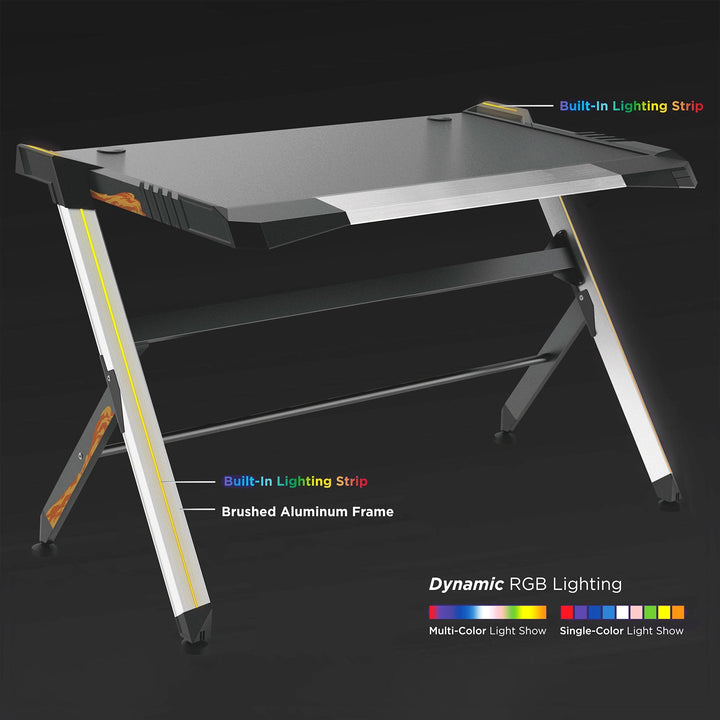 Veliki crni gaming stol s RGB LED NanoRS RS150, max. 50 kg, visina 780 mm