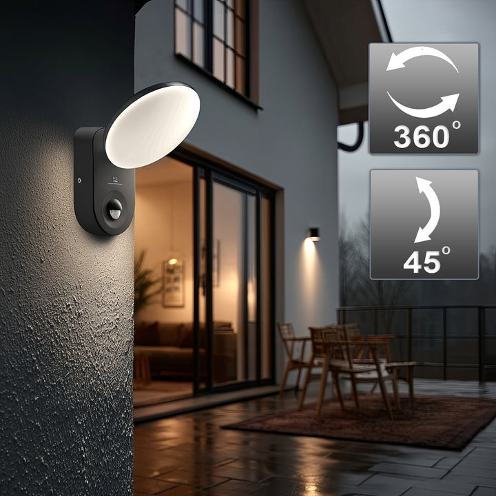 Maclean Energy MCE367 zidna LED lampa s PIR senzorom - PC+ALU, 15W (1100 lm), neutralno bijela 4000 K, IP65, siva