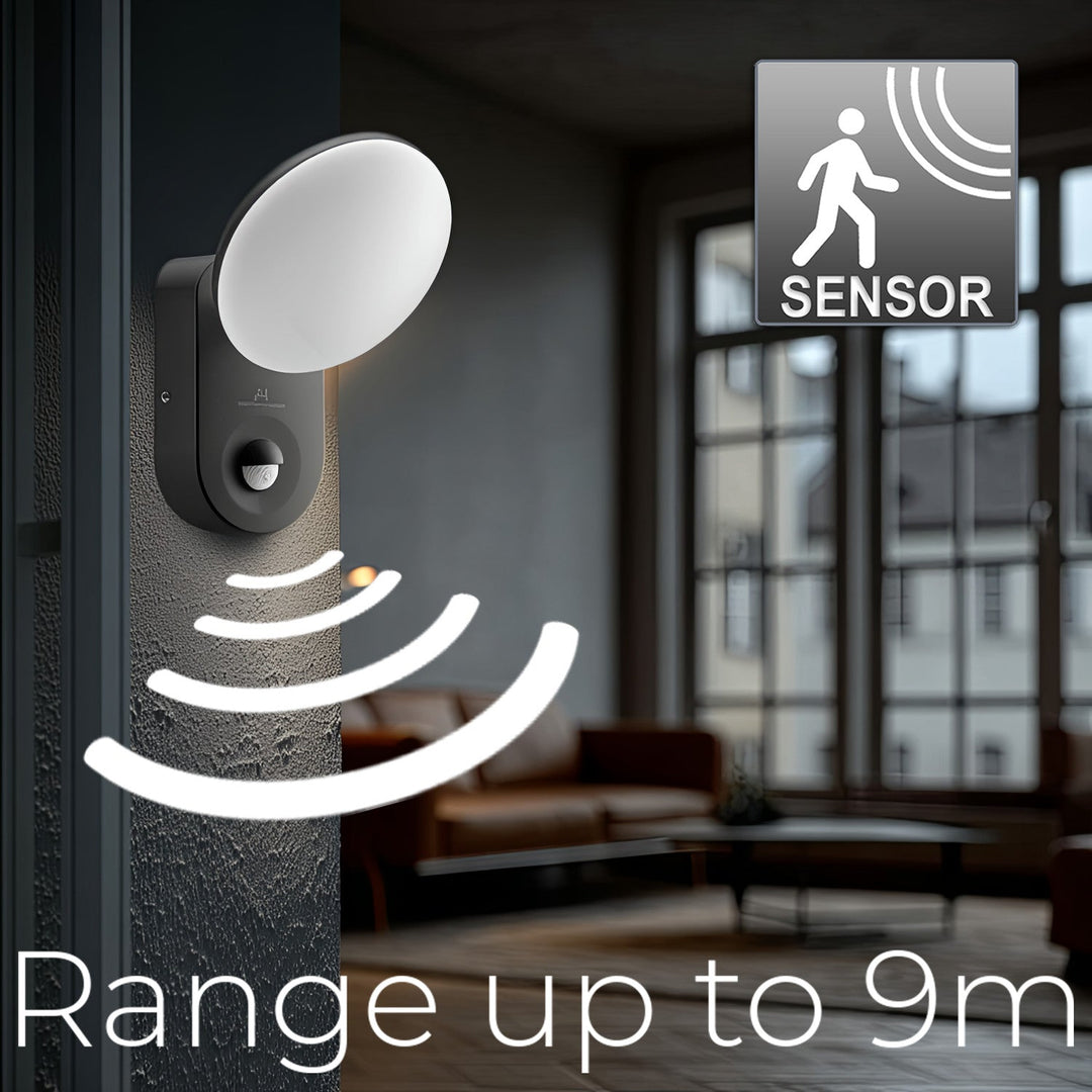 Maclean Energy MCE367 zidna LED lampa s PIR senzorom - PC+ALU, 15W (1100 lm), neutralno bijela 4000 K, IP65, siva