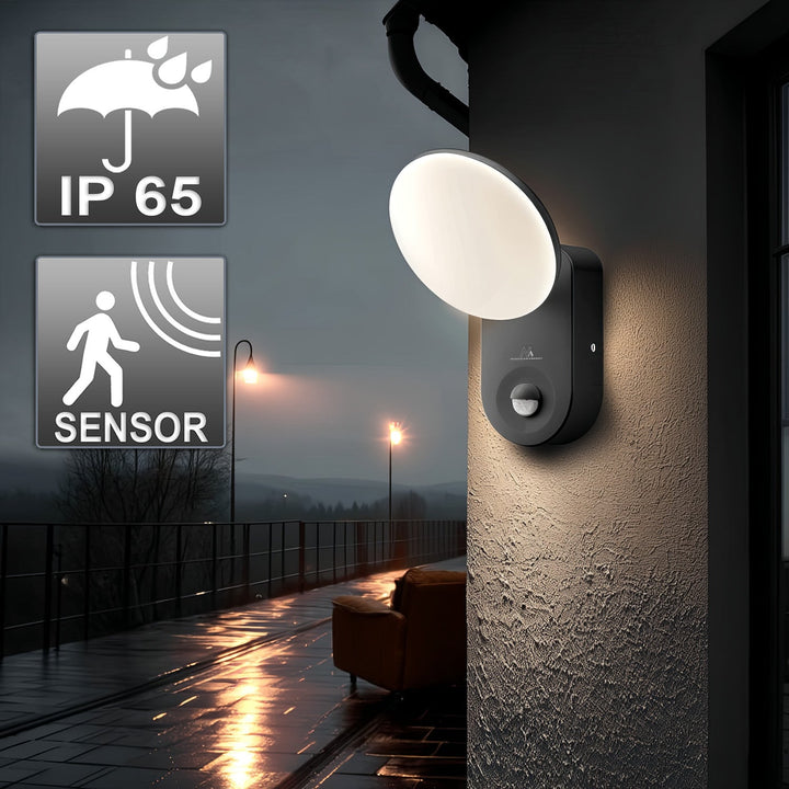 Maclean Energy MCE367 zidna LED lampa s PIR senzorom - PC+ALU, 15W (1100 lm), neutralno bijela 4000 K, IP65, siva