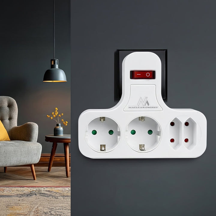 Maclean električna utičnica, četverostruka s prekidačem, stabilizirajući nogar, tip Schuko, 2x2,5 A, 2x16 A, MCE224