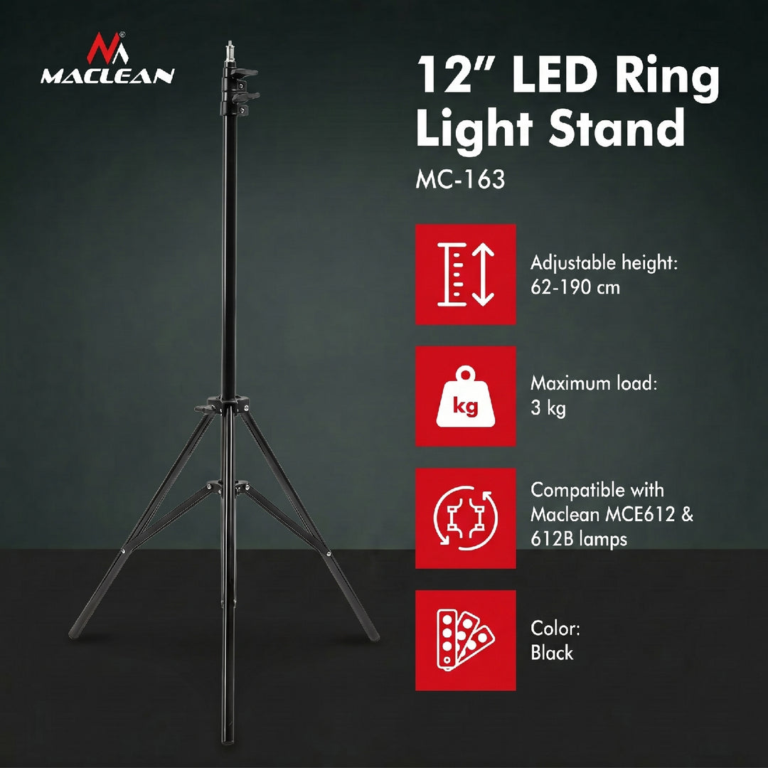 Stativ za Maclean MC-163 12" LED prstenastu svjetiljku, max. visina 190 cm, max. opterećenje 3 kg