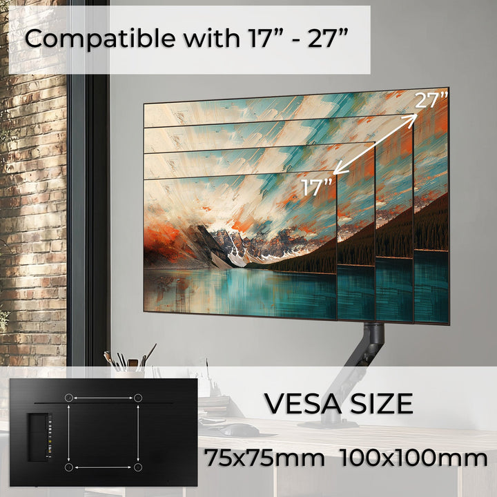 Maclean univerzalni stolni nosač za monitore, mehaničko opružno opružanje 17"-27" 7 kg, VESA 75x75, 100x100, MC-906