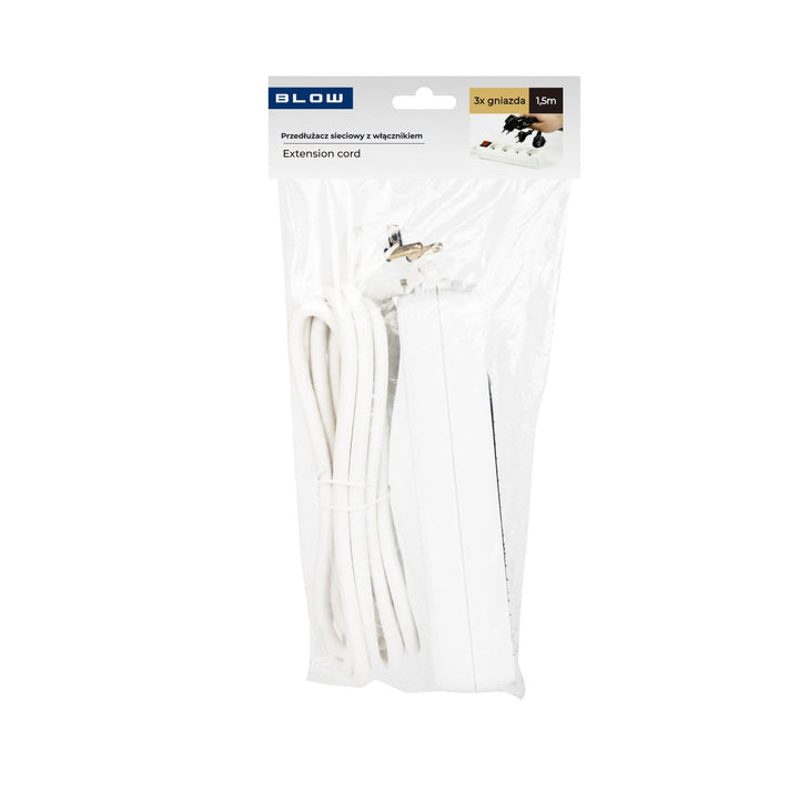 Produžni kabel s uzemljenjem, 3 utičnice s prekidačem, 1,5 m, bijeli PR-370wsp 3x1,5 mm Blow