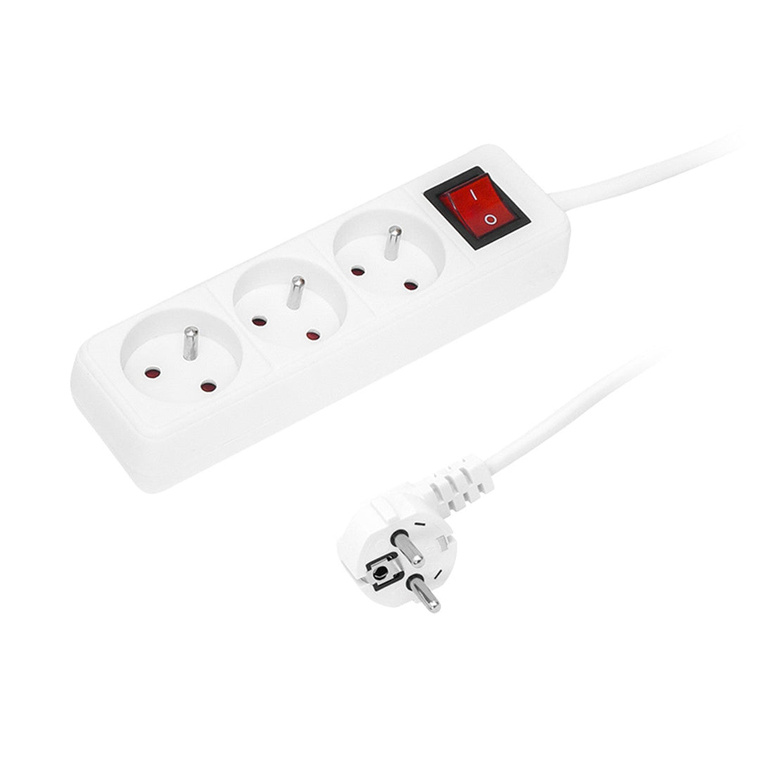 Produžni kabel s uzemljenjem, 3 utičnice s prekidačem, 1,5 m, bijeli PR-370wsp 3x1,5 mm Blow