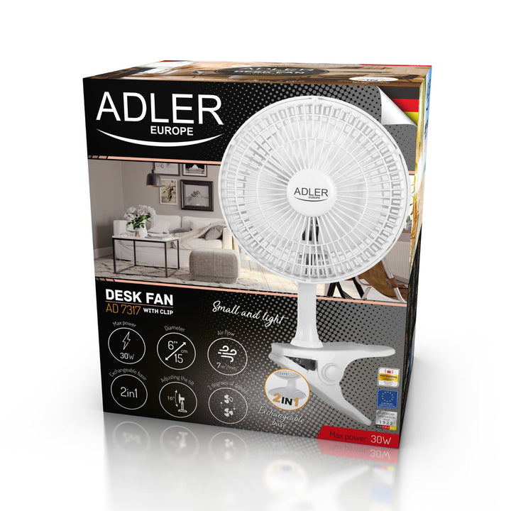 Adler stolni ventilator, kopča i postolje, promjer 15 cm, max. snaga 30 W, AD7317