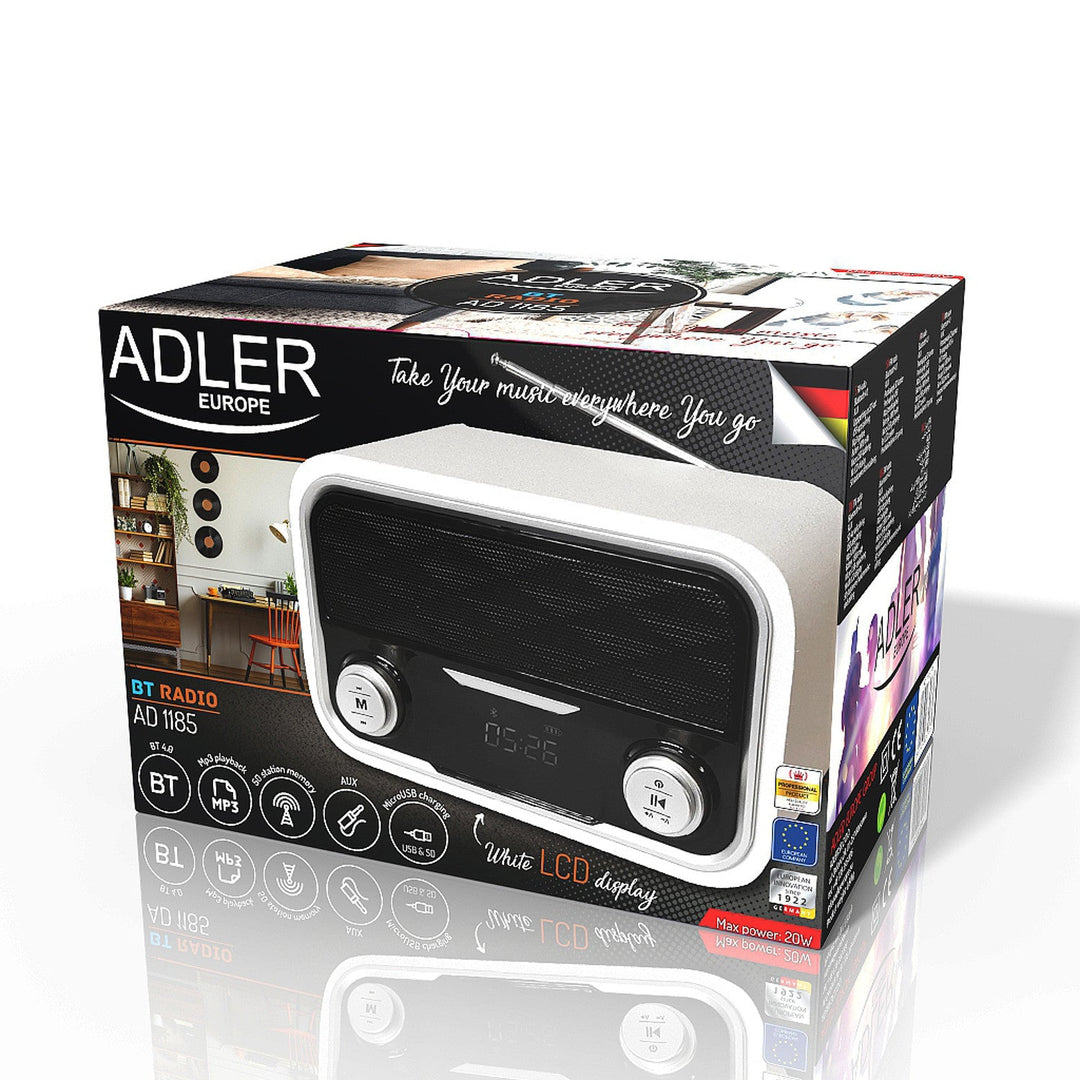 Bluetooth FM radio 1800 mAh SD USB MP3 AUX LCD Adler AD 1185