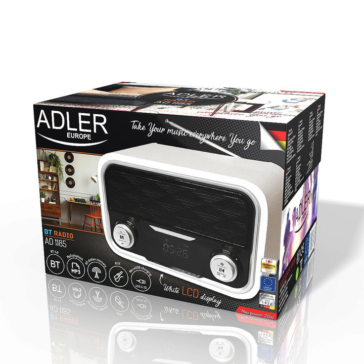 Bluetooth FM radio 1800 mAh SD USB MP3 AUX LCD Adler AD 1185