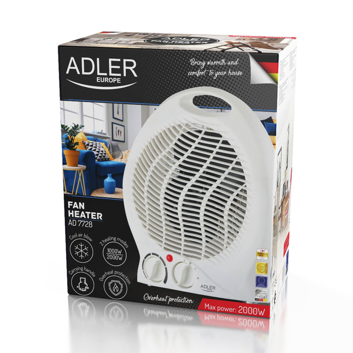 Adler ventilatorski grijač, termostat, funkcija ventilatora, 2000 W, bijeli, AD 7728