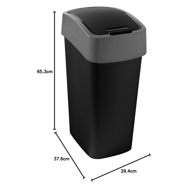 Cuver kanta za otpad, za razdvajanje otpada, s poklopcem, crna, srebrni okvir, 45 l, Flip Bin