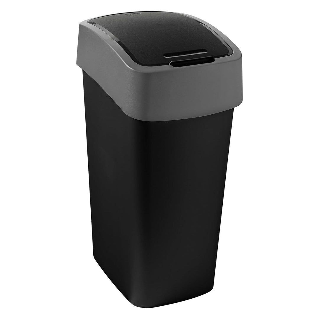 Cuver kanta za otpad, za razdvajanje otpada, s poklopcem, crna, srebrni okvir, 45 l, Flip Bin