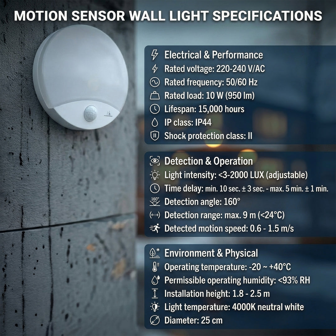 Maclean LED lampa s infracrvenim senzorom pokreta, bijela, 10 W, IP44, prirodno bijela boja (4000 K), 900 lm, MCE357 W