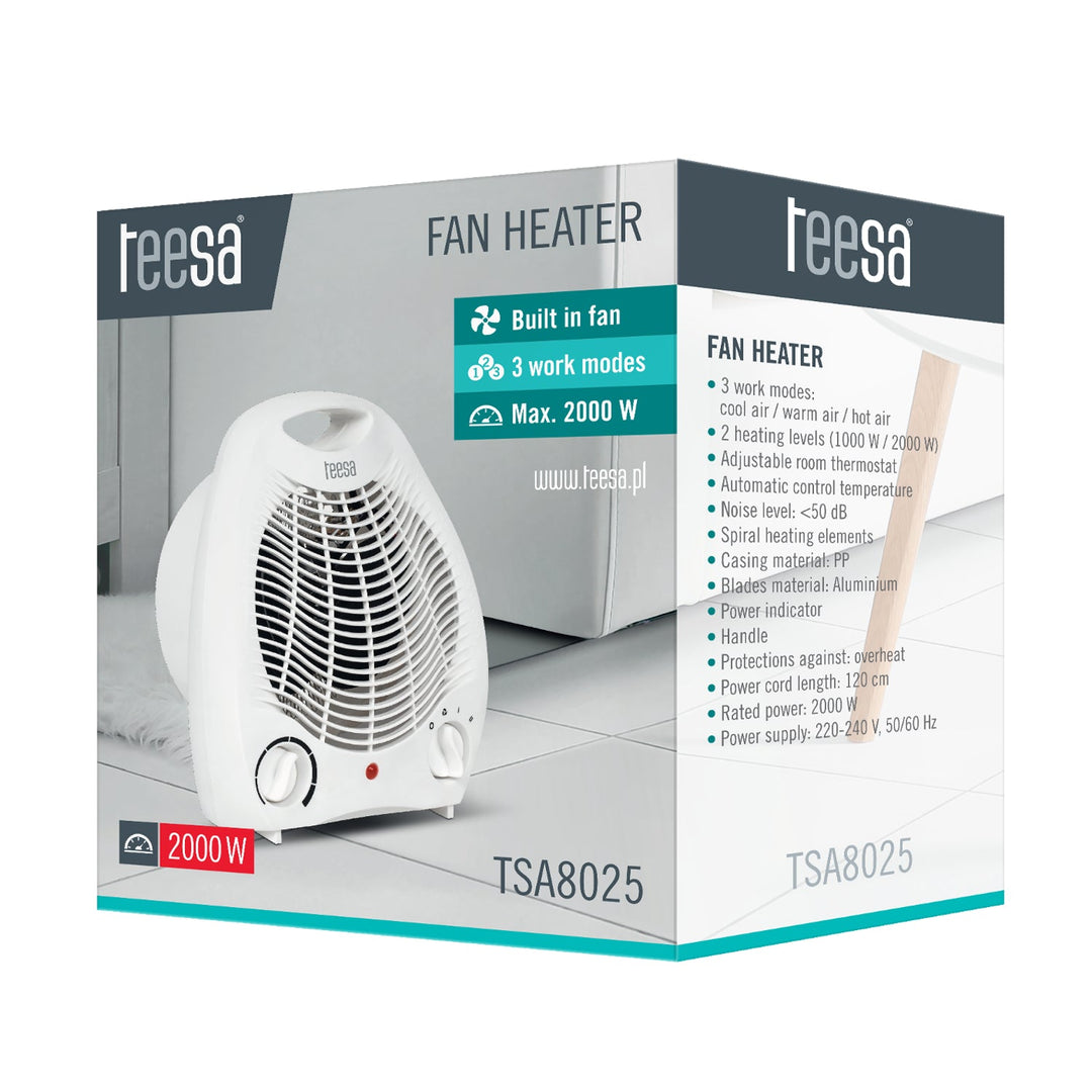 Teesa TSA8025 2000 W ventilatorski grijač, 3 načina rada, podesivi termostat