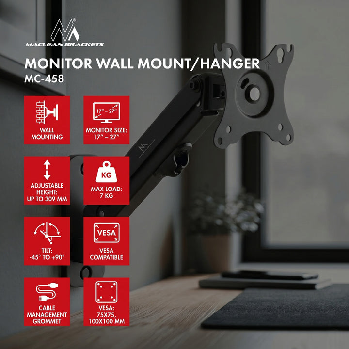 Maclean zidni nosač za monitor, 17-27", 7 kg max, MC-458