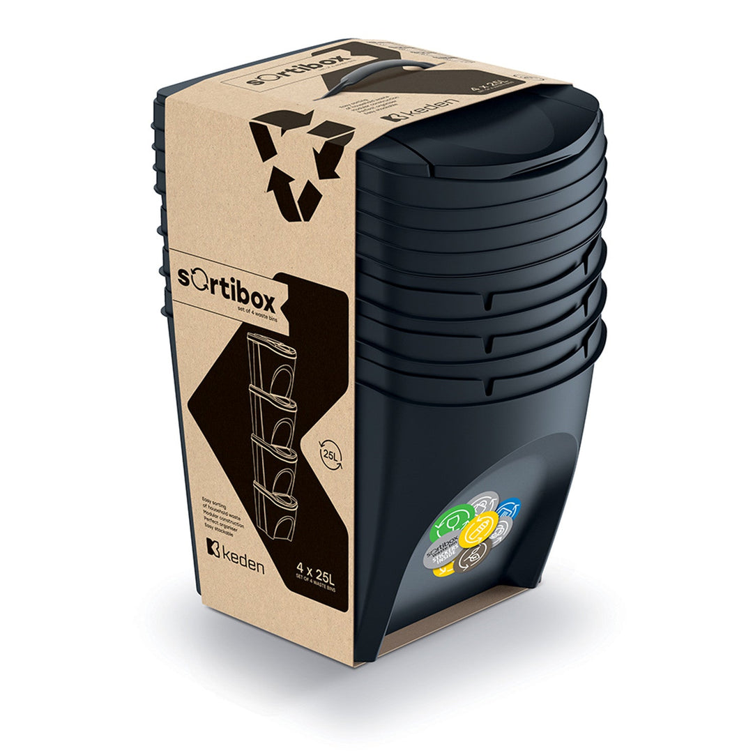Keden Sortibox 4x25L set crnih kanti za razdvajanje otpada