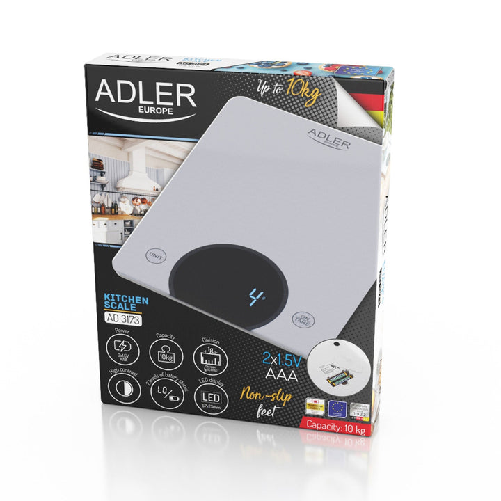 Adler AD 3173 kuhinjska vaga do 10 kg, LED dimenzije 20 x 16 cm