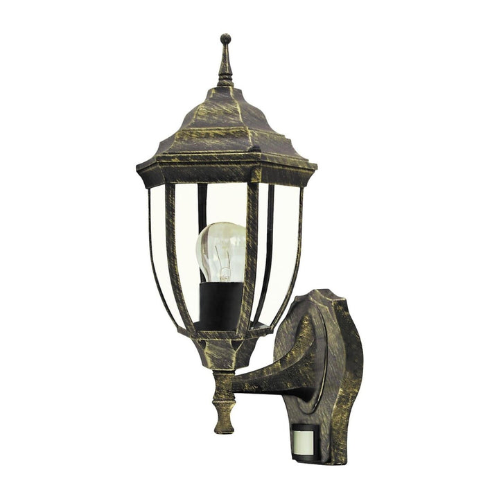 Nizza Rabalux zidna lampa u antiknom zlatu s senzorom pokreta i sumraka. Navoj E27, snaga 60 W, zaštitni razred IP43.