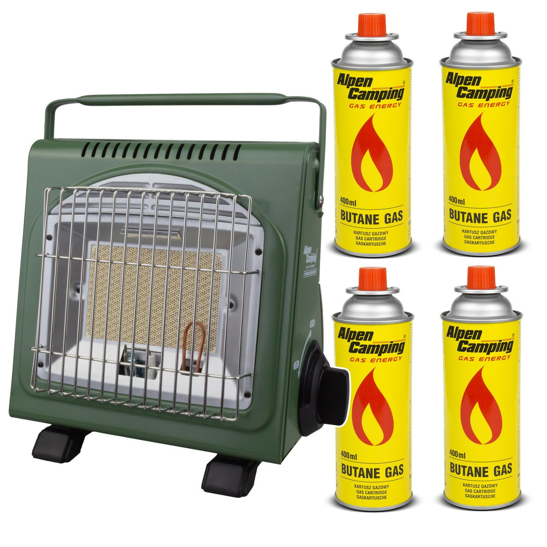 Alpen Camping prijenosni plinski štednjak, potrošnja plina 124 g/h, piezoelektrično paljenje, IK-1000 PRO, ICELAND + 4 plinska kartuša