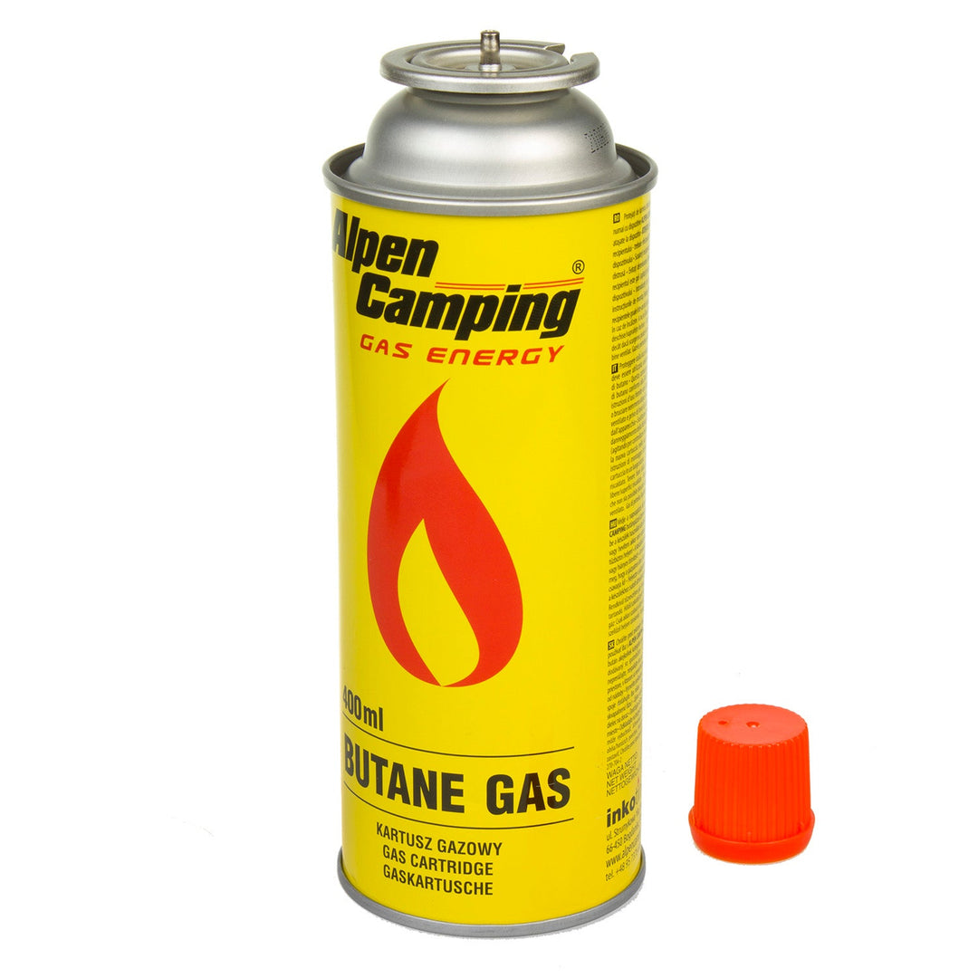 8 x 400 ml Alpen Camping plinskih patrona. Certifikat: Pi 0875, u skladu s EN417, izobutan, radni raspon -10 °C do +40 °C, IK004