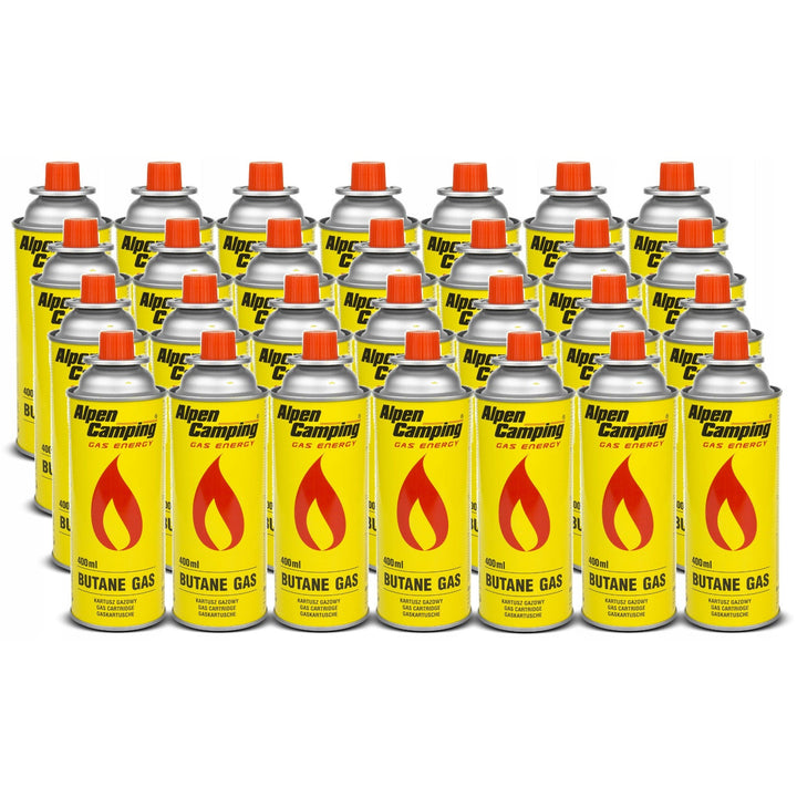 28 x 400 ml plinskih patrona Alpen Camping. Certifikat: Pi 0875, u skladu s EN417, izobutan, radni raspon -10 °C do +40 °C, IK004