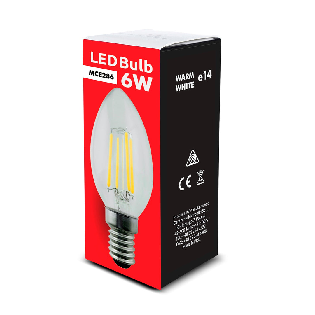 6x Maclean žarulja, LED žarulja s filamentom E14, 6 W, 230 V, WW topla bijela 3000 K, 806 lm, Retro Edison dekorativna svijeća C35, MCE286