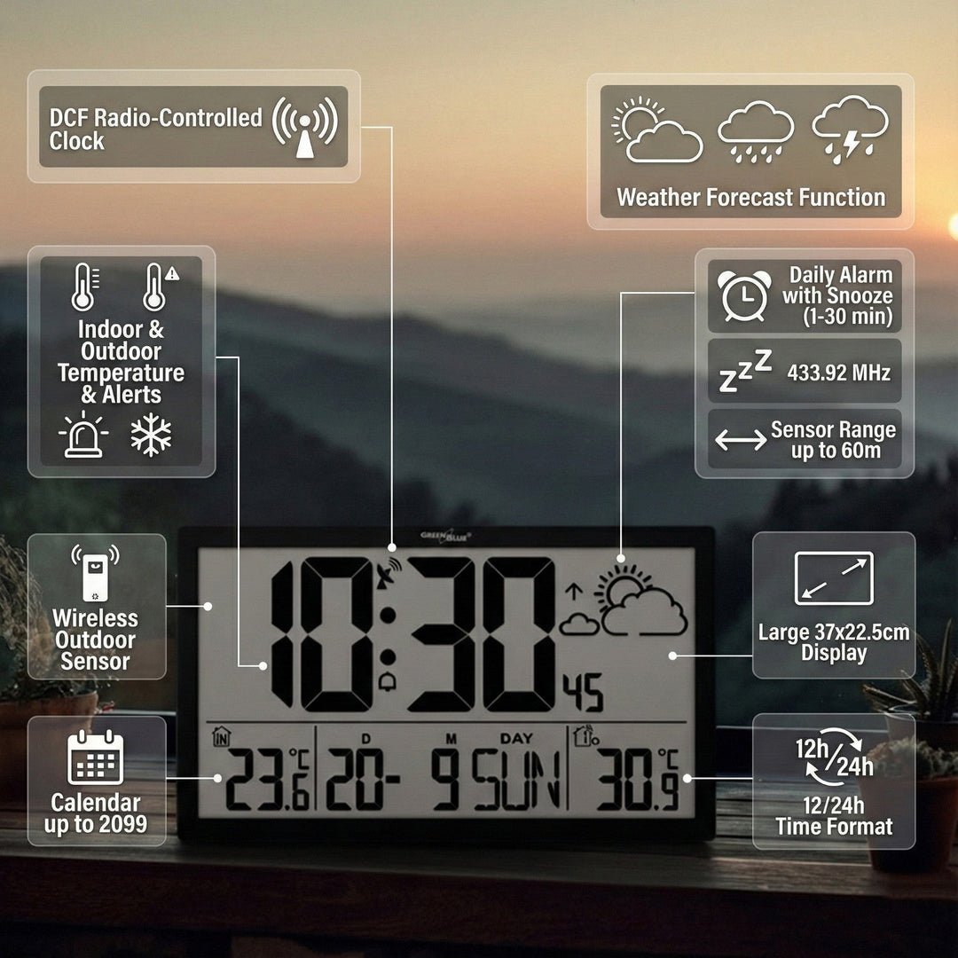 GreenBlue zidni sat za LCD monitore, veliki, temperatura, datum, GB218