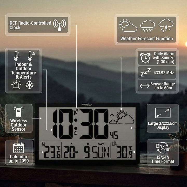 GreenBlue zidni sat za LCD monitore, veliki, temperatura, datum, GB218