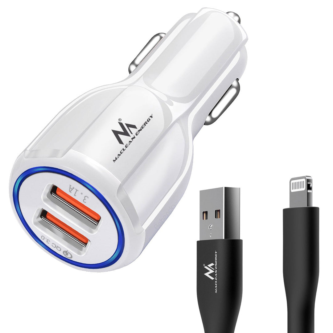 Maclean punjač za automobil, Qualcomm Quick Charge, QC 3.0 – 5V/3A, 9V/1.8A, 12V/1.6A, 5V/3.1A utičnica s USB Lightning kabelom