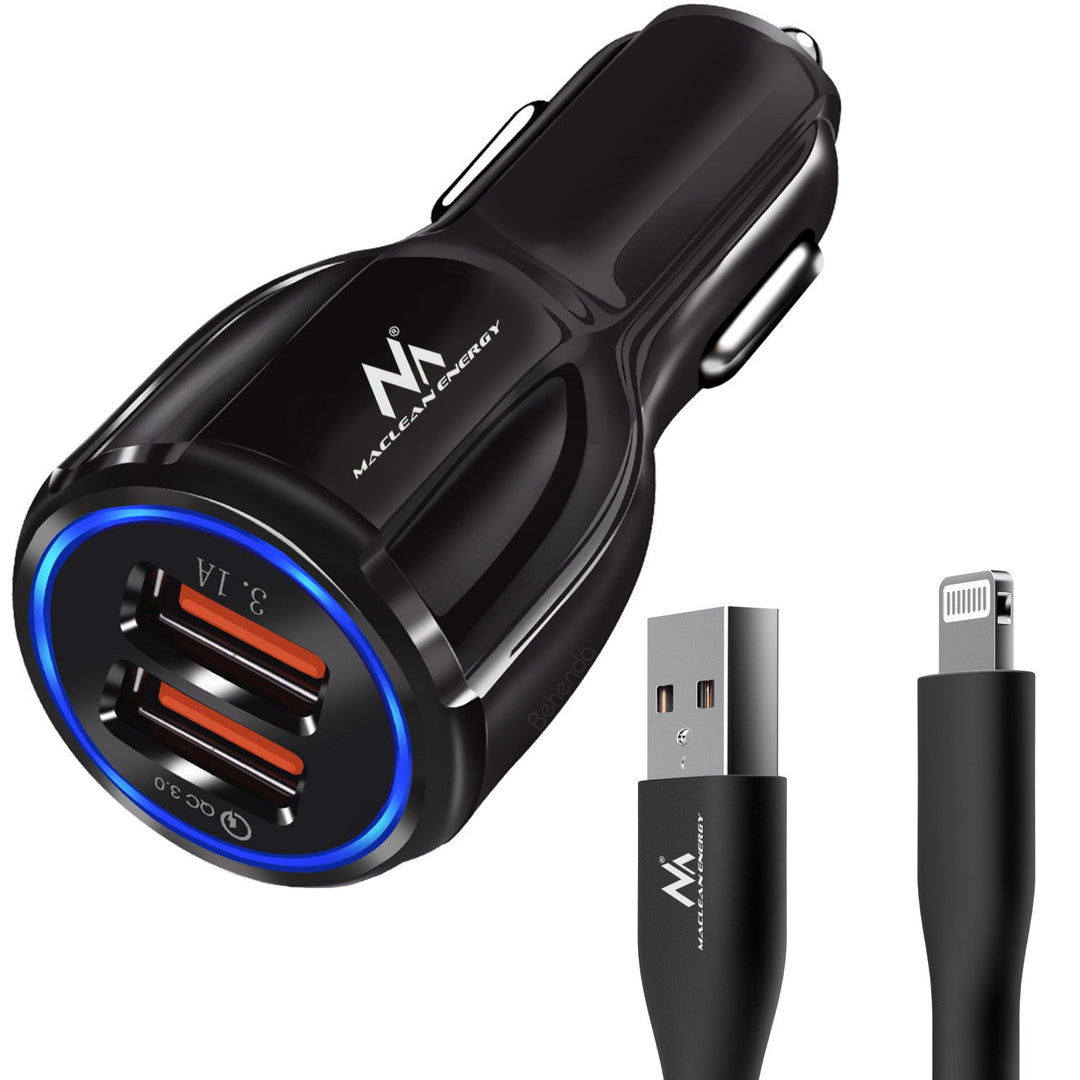 Maclean punjač za automobil, Qualcomm Quick Charge, QC 3.0 – 5V/3A, 9V/1.8A, 12V/1.6A, 5V/3.1A utičnica s USB Lightning kabelom